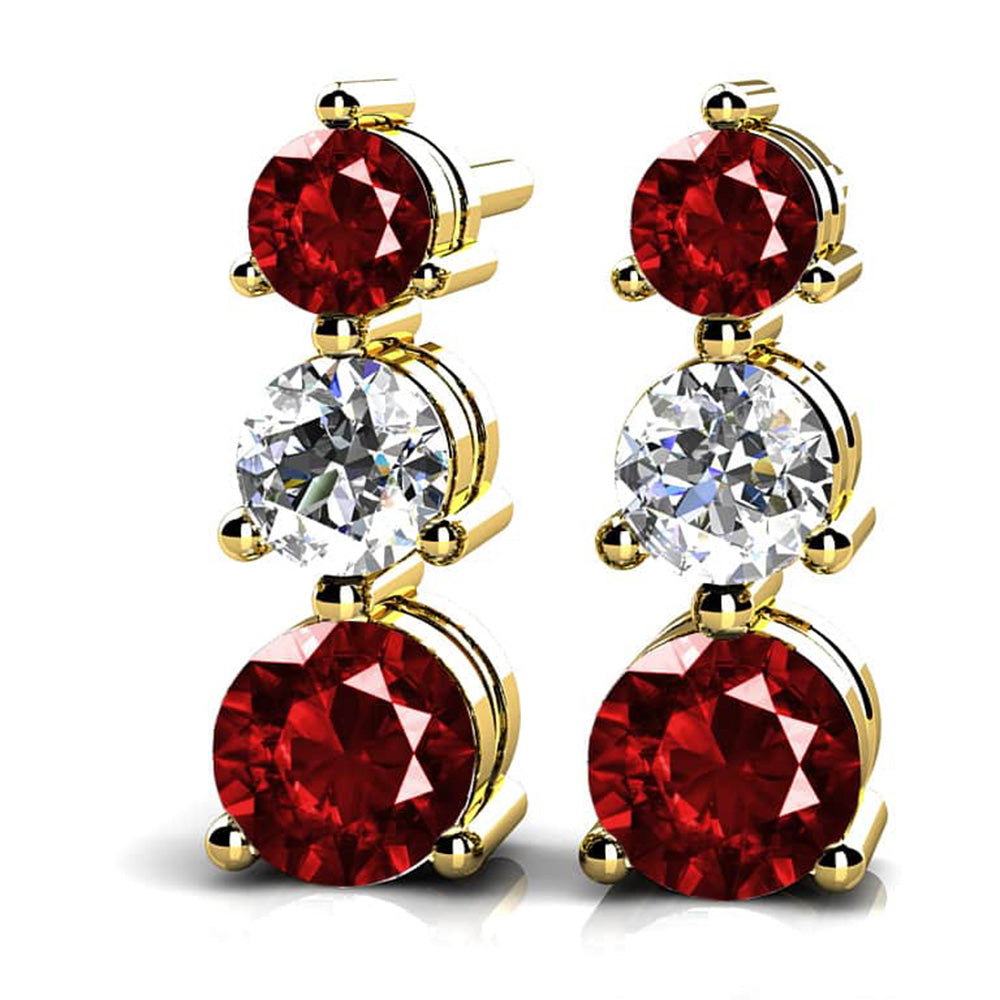 Three Prong Gemstone And Diamond Earrings