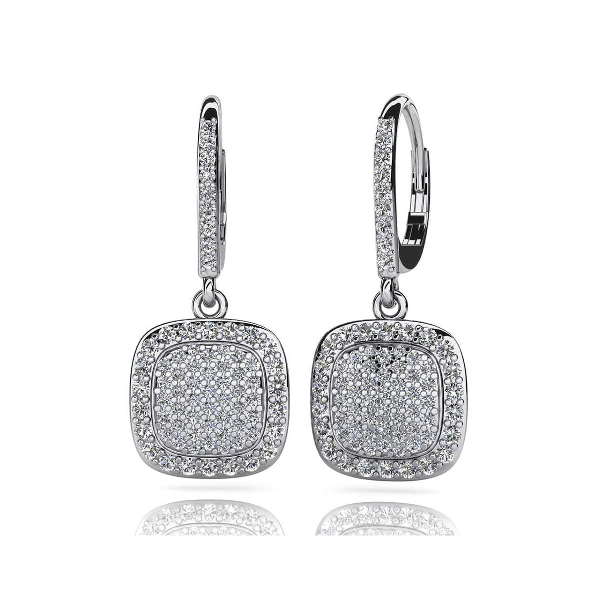 Square Shaped Diamond Cluster Earrings