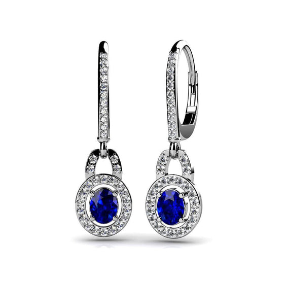 Diamond And Oval Gemstone Drop Earrings