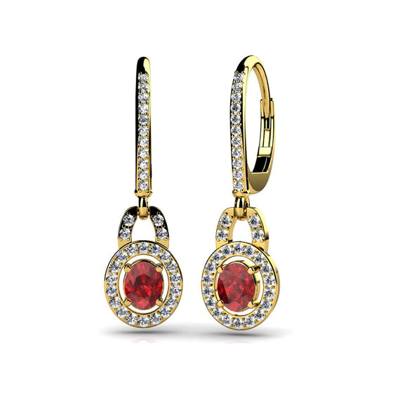 Diamond And Oval Gemstone Drop Earrings