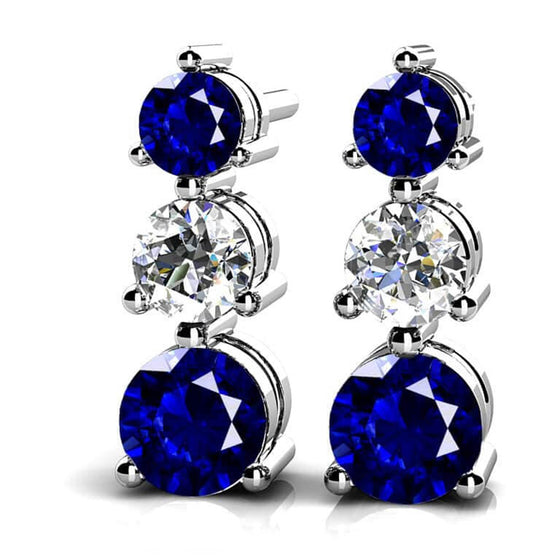 Six Prong Gemstone And Diamond Earrings