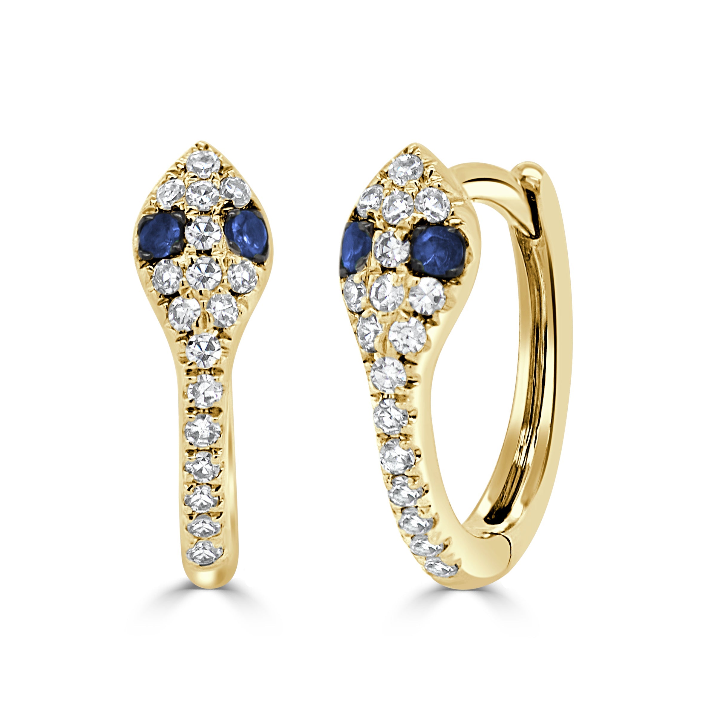 14k Gold Diamond & Blue Sapphire Snake Huggie Earrings