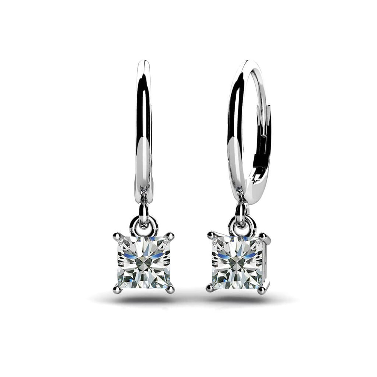 Four Prong Princess Cut Diamond Drop Earrings