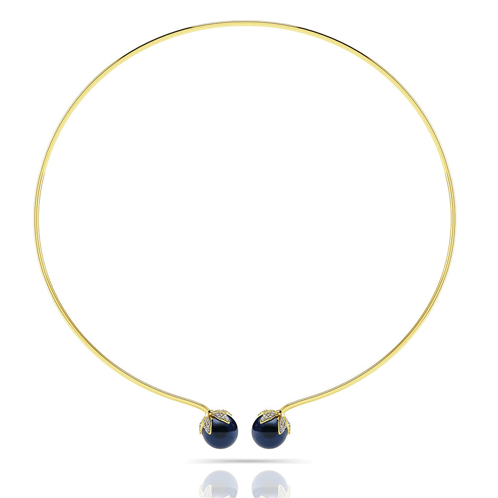 Double Black Pearl Flexible Gold Necklace 