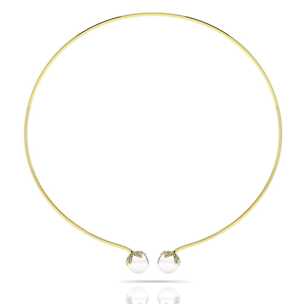 Double White Pearl Flexible Gold Necklace 