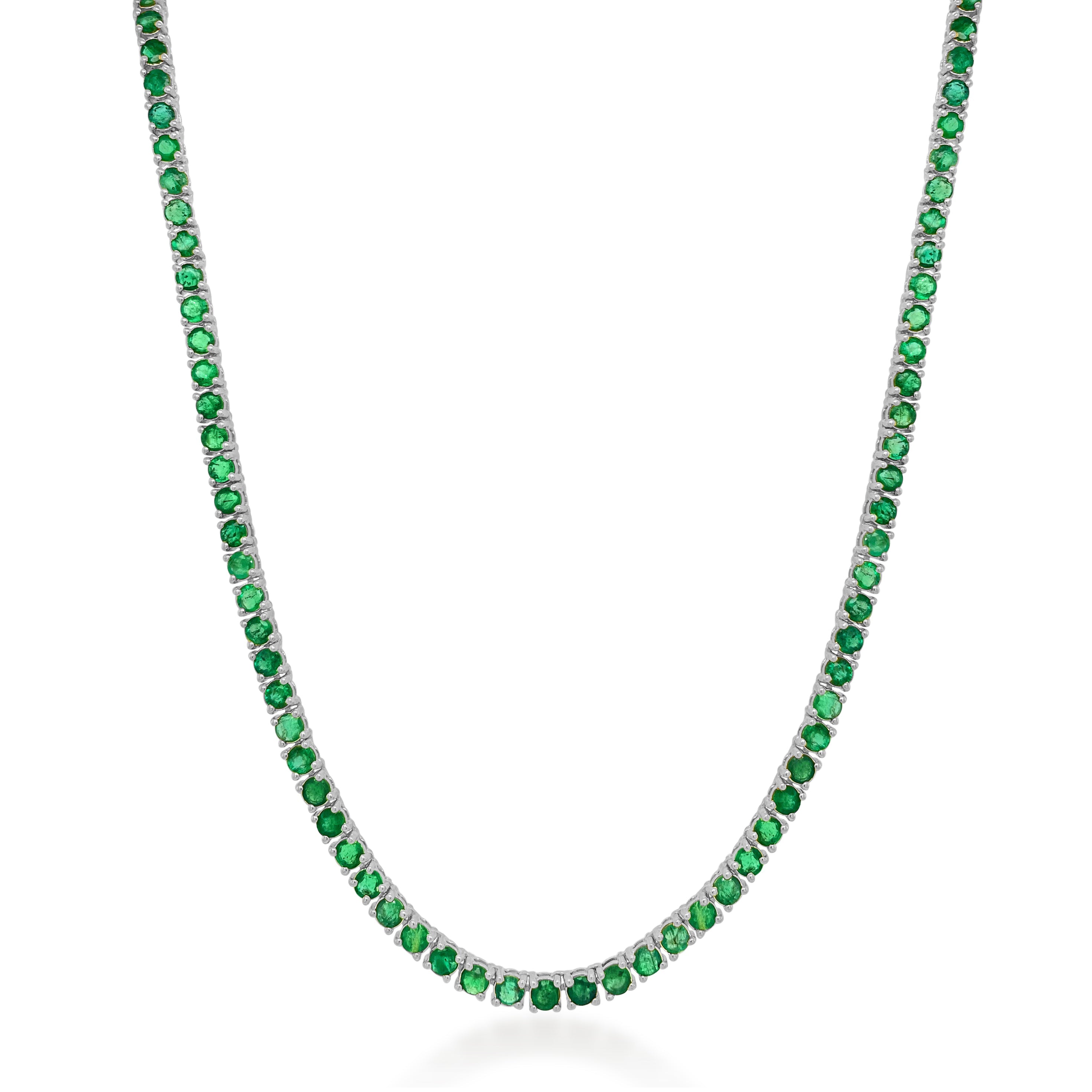 14k Gold & Green Emerald Tennis Necklace