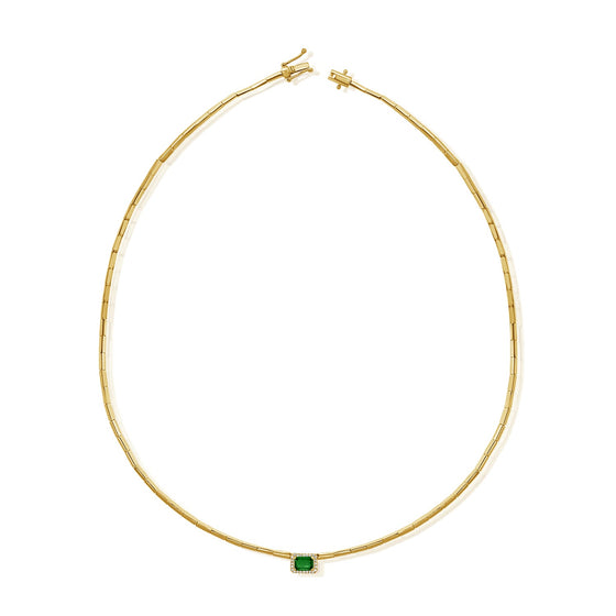 14K Gold Emerald & Diamond Tennis Necklace
