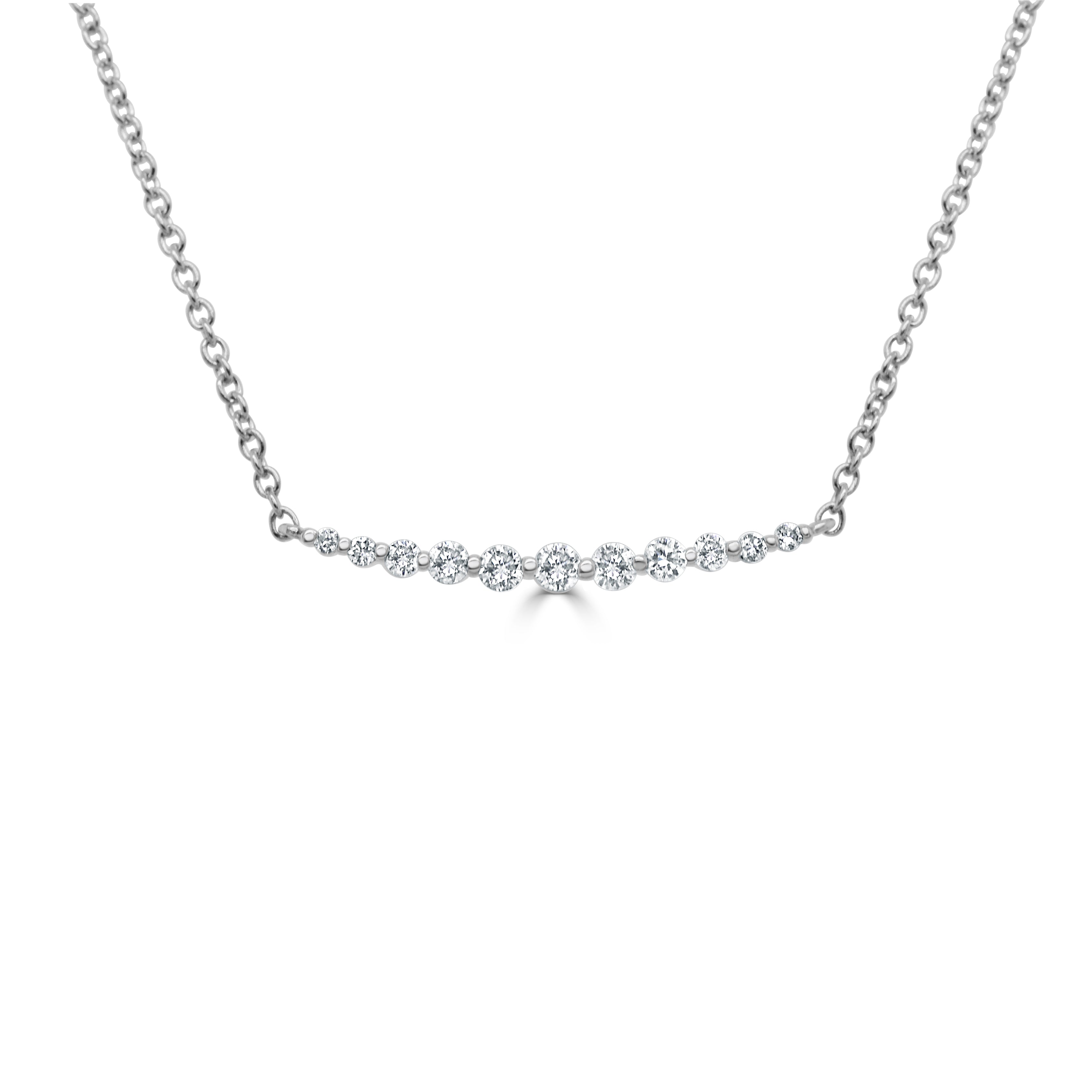 14k Gold & Diamond Curved Bar Necklace (Smaller Diamonds)