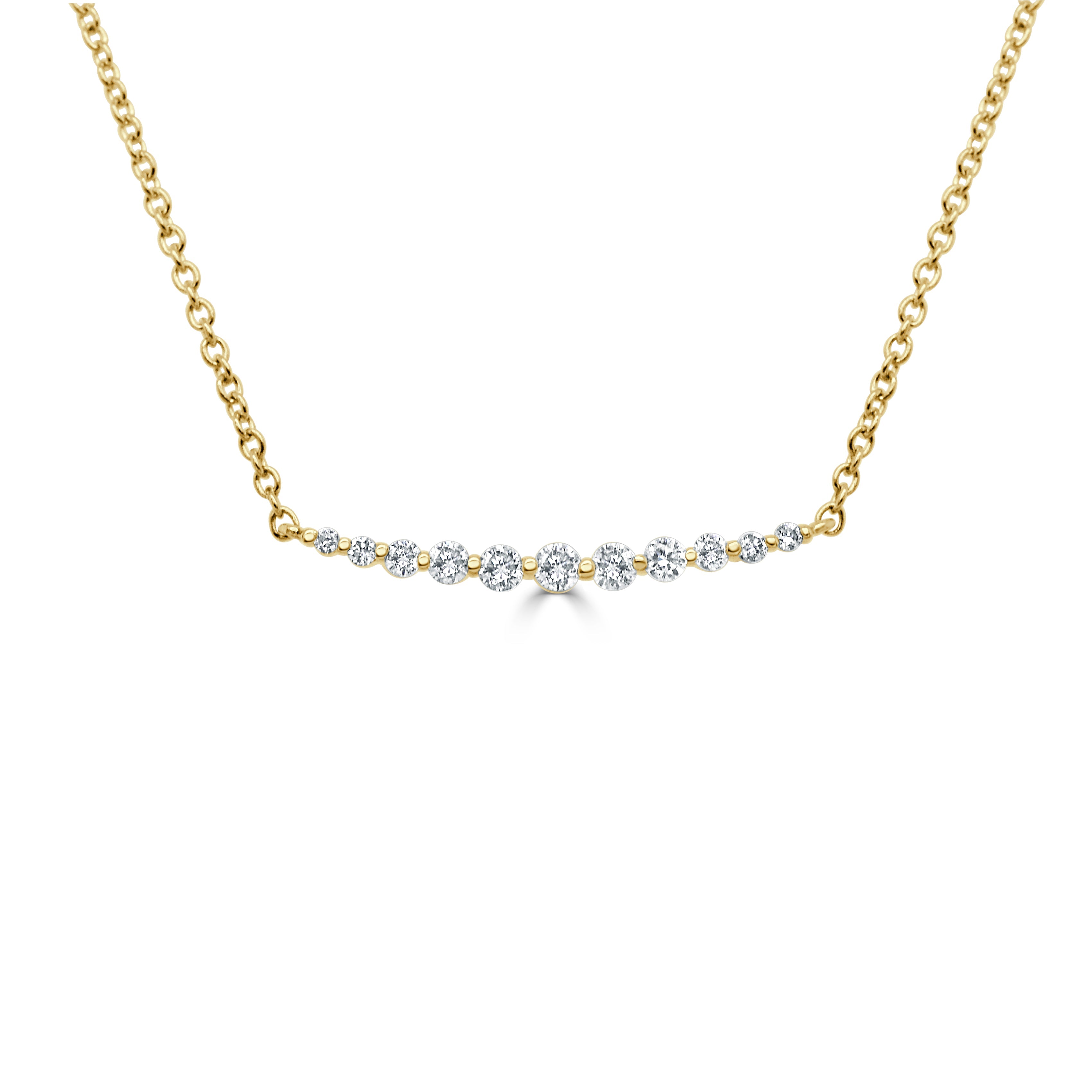 14k Gold & Diamond Curved Bar Necklace (Smaller Diamonds)