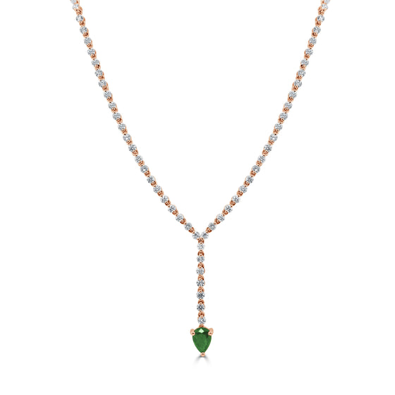 14K Gold Diamond & Pear-Shaped Gemstone Drop Necklace