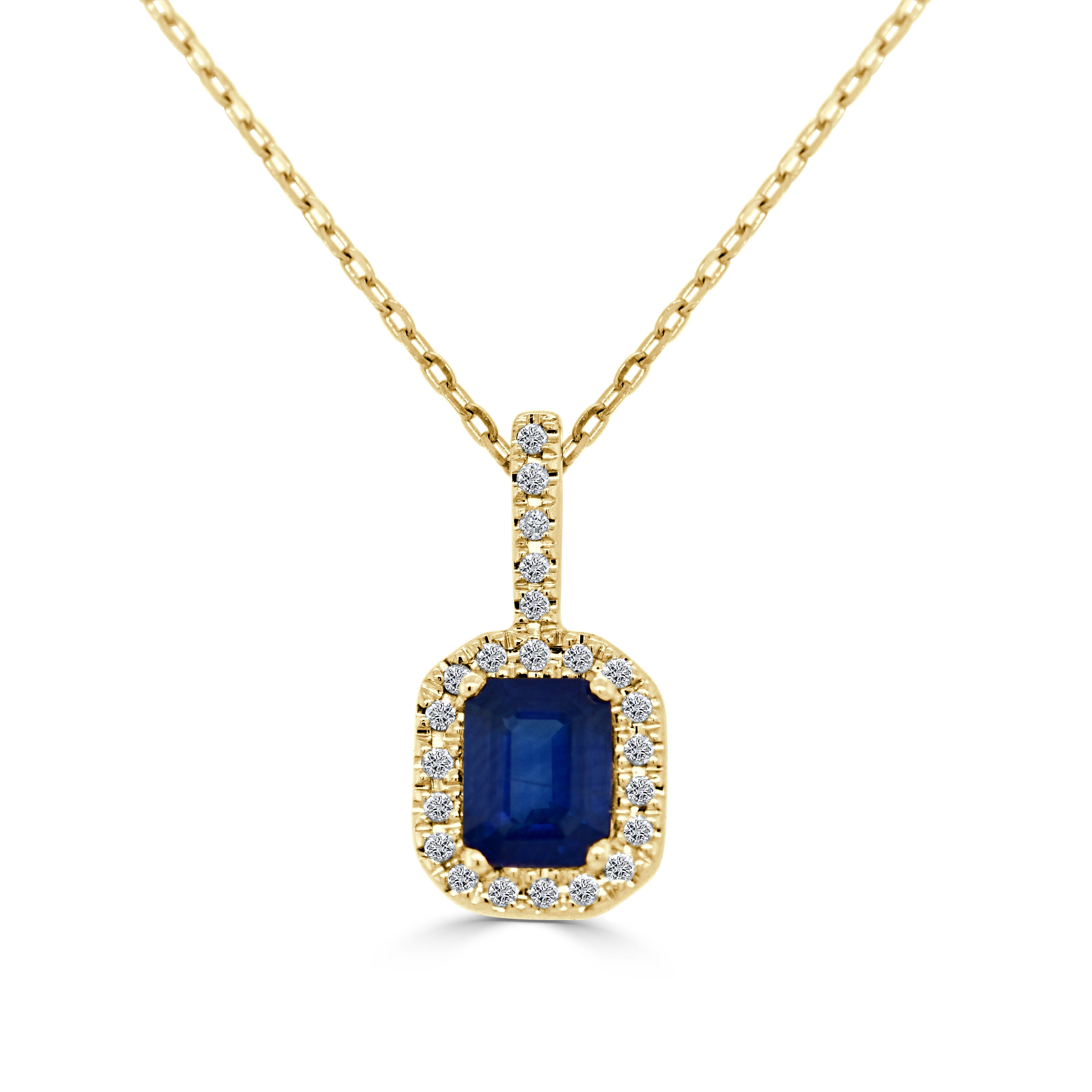 14K Gold, Diamond & Blue Sapphire Octagon Pendant
