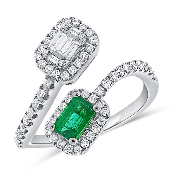 14K Gold Emerald & Diamond Bypass Ring