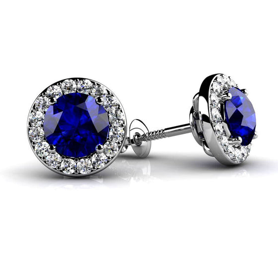Circled Gemstone Diamond Stud Earrings